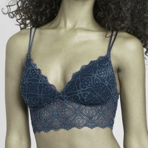 Auden Dark Navy Blue Lightly Padded Lined Lace Strappy Bralette Large - Picture 1 of 12